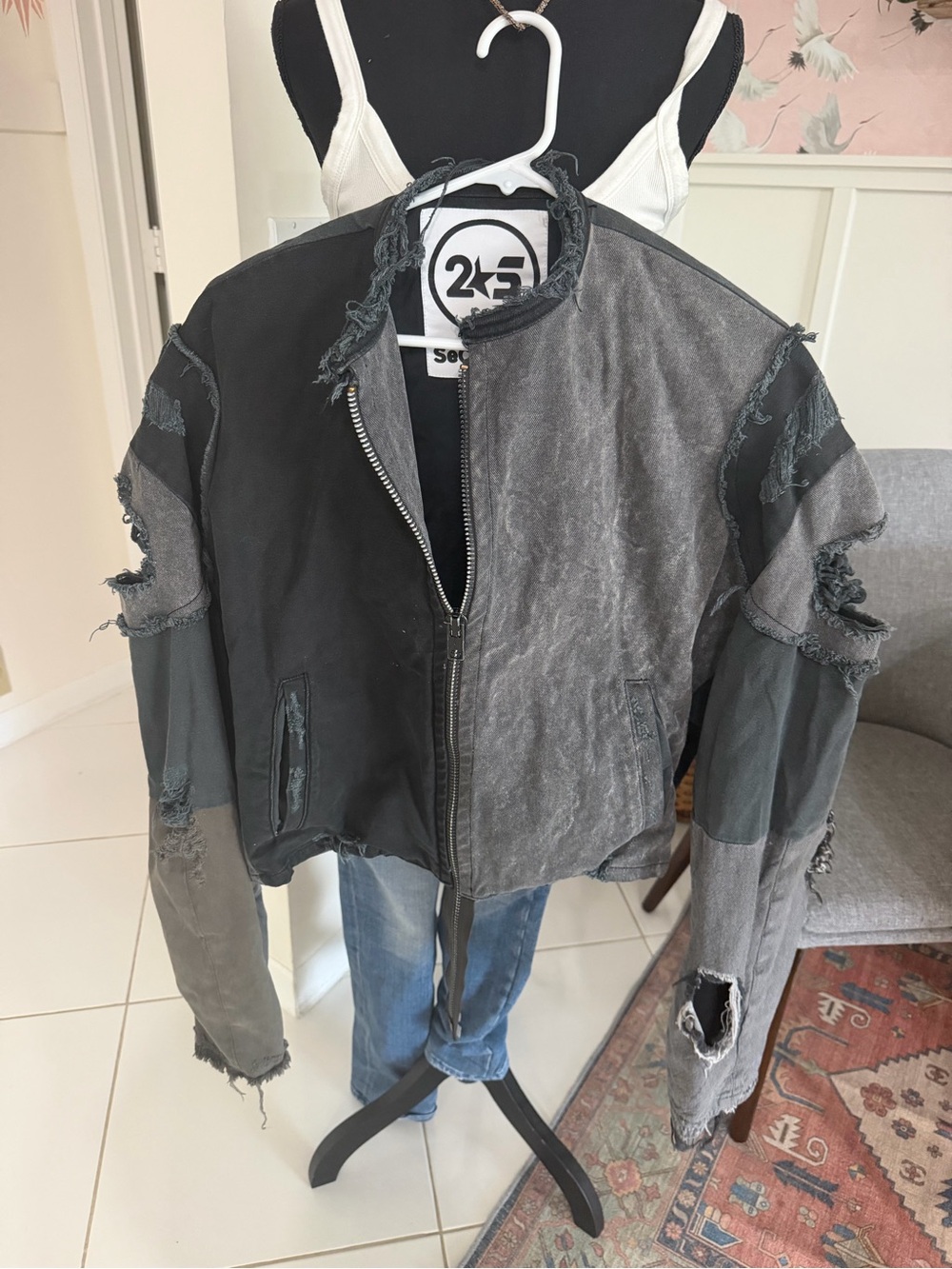 SECND SLF Distressed Paint Splatter Zip Canvas Jacket Mens Small Streetwear $750